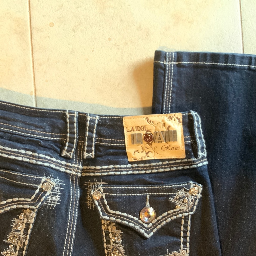 L.A.IDOL Rose  Rhinestone Studded Jeans - Picture 3 of 5